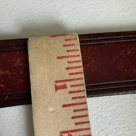 Vintage Koi Fish Engraved Leather Belt Men's 46.5" Red Gold-Tone Buckle Asian - Picture 7 of 10